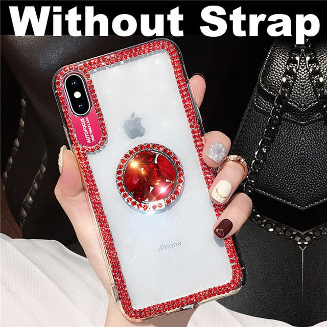 Luxury Bling Glitter With Finger Ring Case For iPhone X 8 7 6 6S Plus XR XS Max Cover Fashion Diamond Soft TPU Phone Coque Cases
