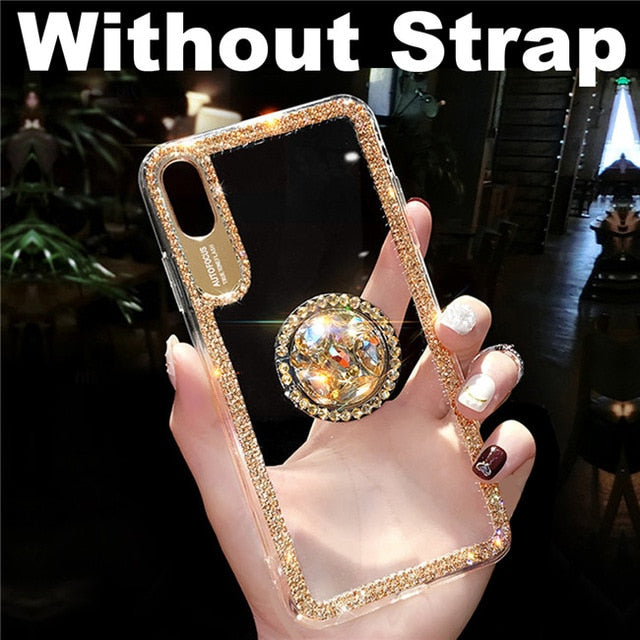 Luxury Bling Glitter With Finger Ring Case For iPhone X 8 7 6 6S Plus XR XS Max Cover Fashion Diamond Soft TPU Phone Coque Cases