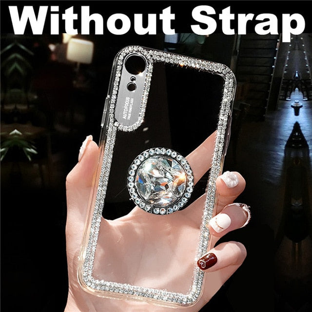 Luxury Bling Glitter With Finger Ring Case For iPhone X 8 7 6 6S Plus XR XS Max Cover Fashion Diamond Soft TPU Phone Coque Cases