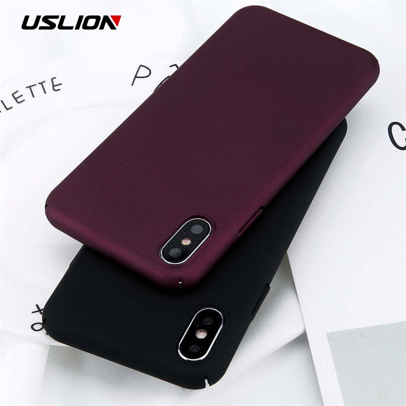 USLION For iPhone X Xs Max XR 8 7 Simple Plain Phone Case Slim Frosted Hard PC Back Cover For iPhone 8 7 6 6S Plus 5 5S SE Cases