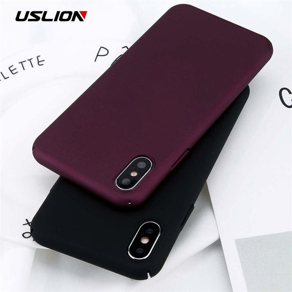 USLION For iPhone X Xs Max XR 8 7 Simple Plain Phone Case Slim Frosted Hard PC Back Cover For iPhone 8 7 6 6S Plus 5 5S SE Cases