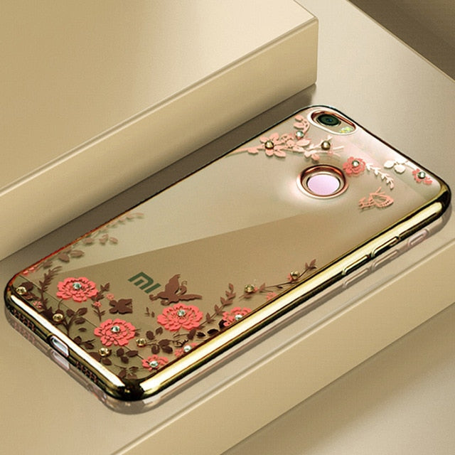 For Coque Xiaomi Redmi 4X Case Silicone  Diamond Clear Cover Soft TPU Flower Flora Phone Cases For Xiaomi Redmi 4X 5.0 Cases