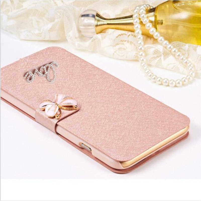Luxury Flip Case For Samsung Galaxy J3 2017 J330 J330F J 3 J300 2016 J320F Prime J3pro Phone Bag Cover With LOVE & Rose Diamond