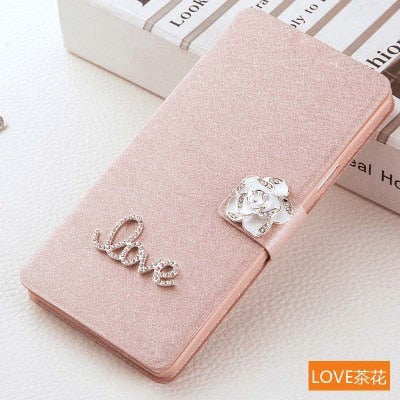 Luxury Flip Case For Samsung Galaxy J3 2017 J330 J330F J 3 J300 2016 J320F Prime J3pro Phone Bag Cover With LOVE & Rose Diamond