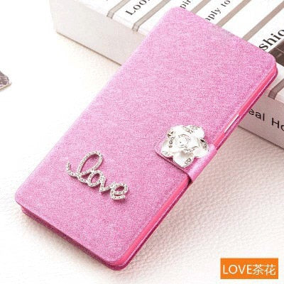 Luxury Flip Case For Samsung Galaxy J3 2017 J330 J330F J 3 J300 2016 J320F Prime J3pro Phone Bag Cover With LOVE & Rose Diamond