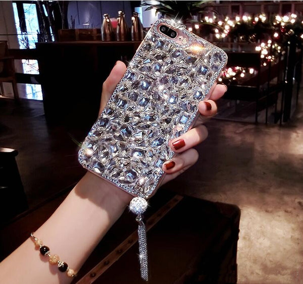 XSMYiss Bling Jewelled Rhinestone Crystal Diamond Soft Back Pendant Phone Case Cover For iPhone X 6s 7 8 Plus 5 SE XR Xs Max