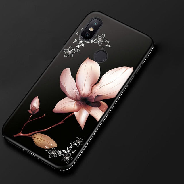 Luxury Diamond phone Case on for Xiaomi 8 pocophone F1 5X A1 6X A2 Silicone Floral Cover for Redmi 4X Note 4 5 5A 6A 5 Plus Case