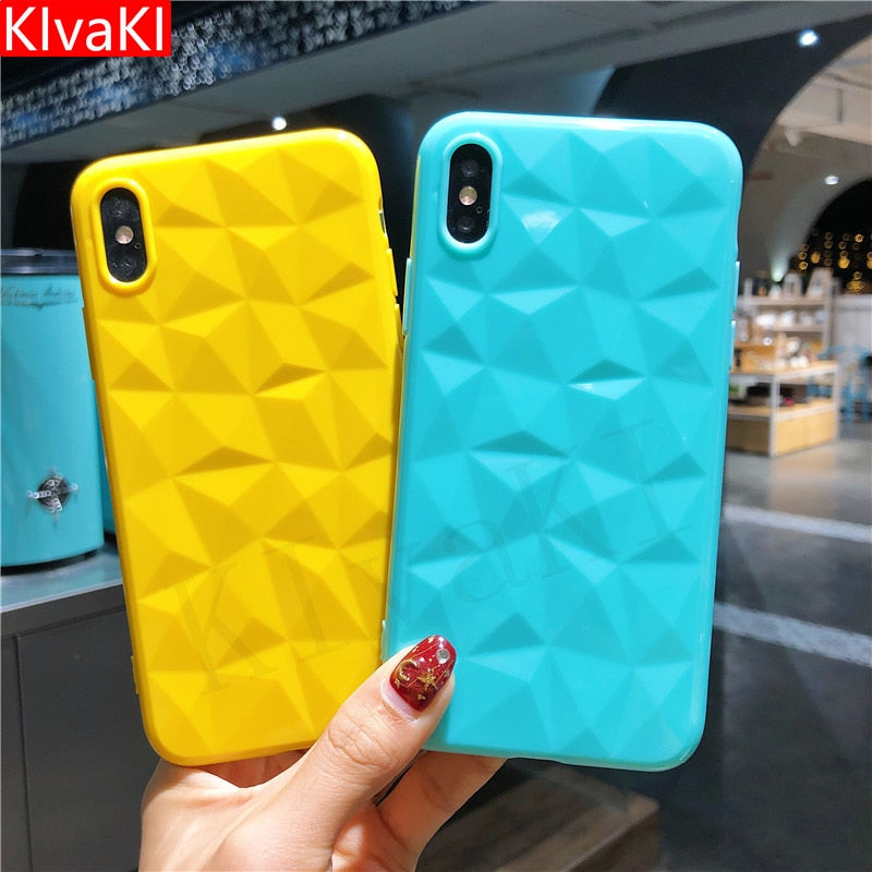 KIvaKI Candy Color Diamond Texture Soft Case For iPhone 6 6s 7 8 Plus X XR XS Max Ultra-thin Cover Geometric Rhombus Phone Cover