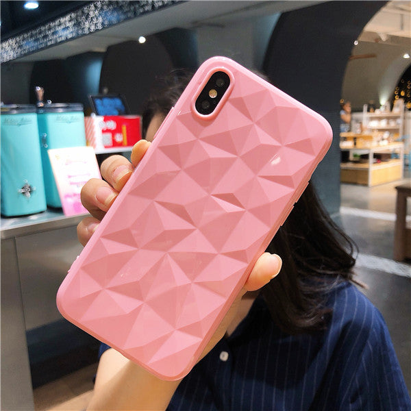 KIvaKI Candy Color Diamond Texture Soft Case For iPhone 6 6s 7 8 Plus X XR XS Max Ultra-thin Cover Geometric Rhombus Phone Cover
