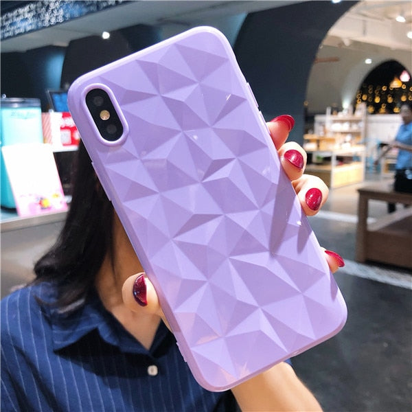 KIvaKI Candy Color Diamond Texture Soft Case For iPhone 6 6s 7 8 Plus X XR XS Max Ultra-thin Cover Geometric Rhombus Phone Cover