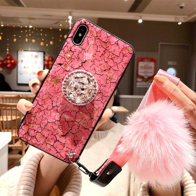 Luxury Diamond Marble Glitter Phone Cases for iPhone X XR XS MAX 7 8 6s Plus holder Ring Silicon Cover For iPhone XR XS