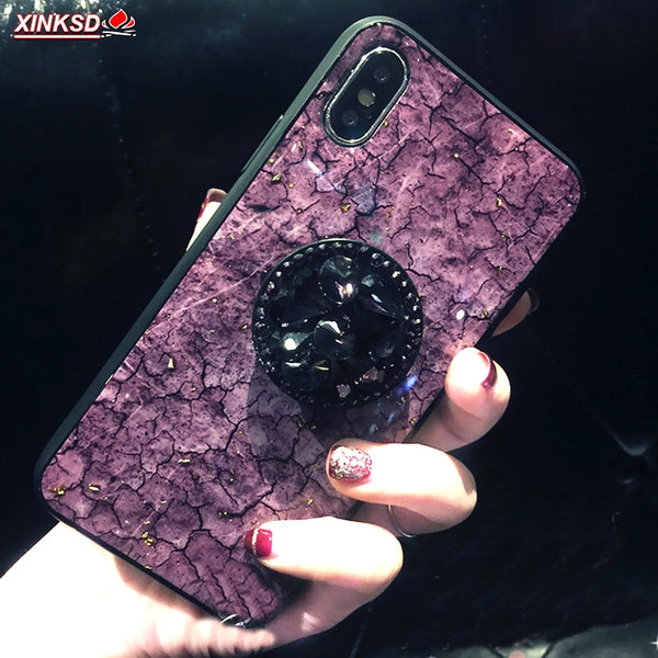 Luxury Diamond Marble Glitter silicone phone case for Huawei P20 lite Mate 20 pro P10 plus holder ring Cover On Honor 8X 7C 10 9