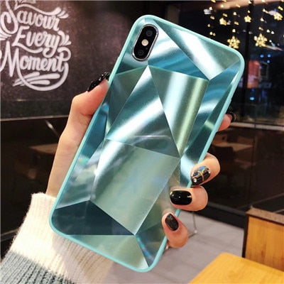 Diamond Texture Mirror Phone Case For iphone 7 8 6s 6 plus Cute Soft TPU Shockproof Cover For iphone X Xs Max 6 Xr 7 8 Case