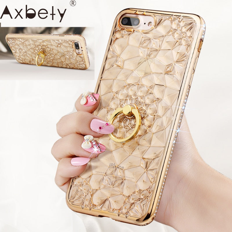 Axbety Case For iPhone 7 8 6 6S XR XS MAX Case Luxury Gold Glitter Marble Cover For iPhone 7 Plus Diamond Ring Phone Case