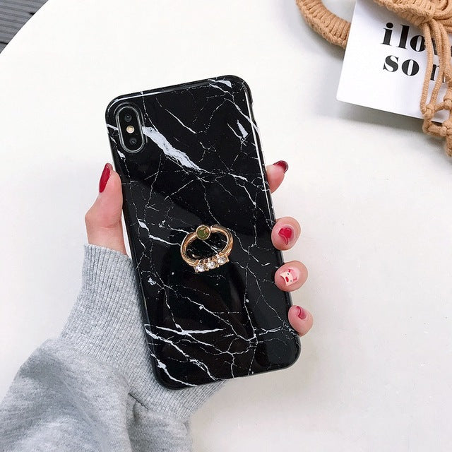 Axbety Case For iPhone 7 8 6 6S XR XS MAX Case Luxury Gold Glitter Marble Cover For iPhone 7 Plus Diamond Ring Phone Case