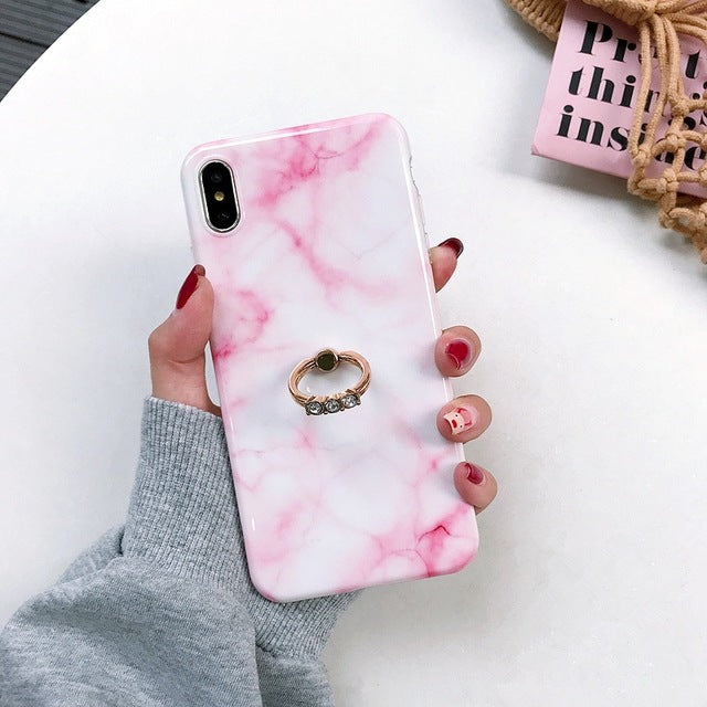 Axbety Case For iPhone 7 8 6 6S XR XS MAX Case Luxury Gold Glitter Marble Cover For iPhone 7 Plus Diamond Ring Phone Case