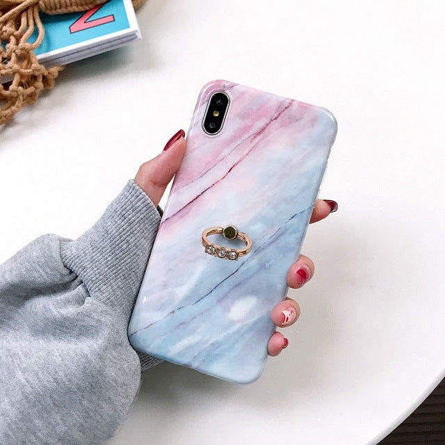 Axbety Case For iPhone 7 8 6 6S XR XS MAX Case Luxury Gold Glitter Marble Cover For iPhone 7 Plus Diamond Ring Phone Case