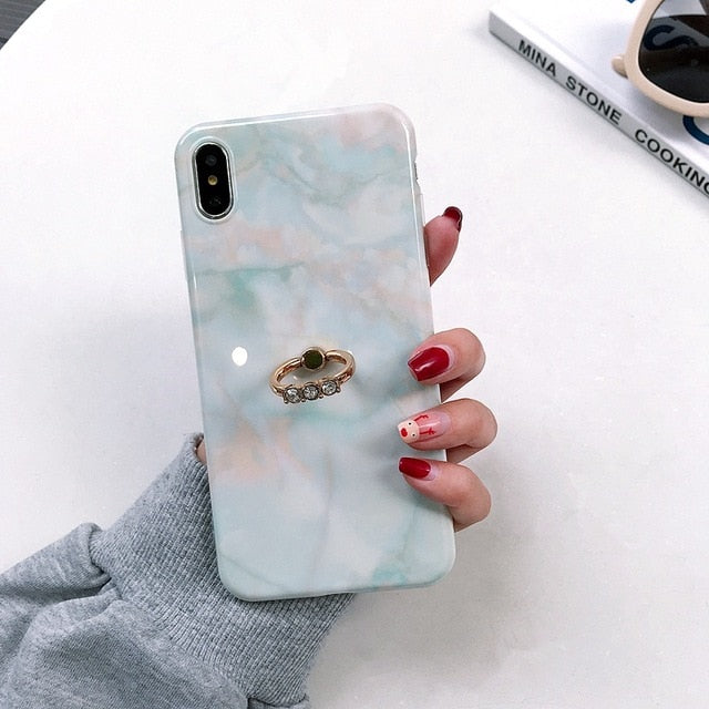 Axbety Case For iPhone 7 8 6 6S XR XS MAX Case Luxury Gold Glitter Marble Cover For iPhone 7 Plus Diamond Ring Phone Case