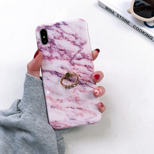 Axbety Case For iPhone 7 8 6 6S XR XS MAX Case Luxury Gold Glitter Marble Cover For iPhone 7 Plus Diamond Ring Phone Case