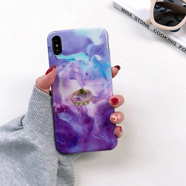 Axbety Case For iPhone 7 8 6 6S XR XS MAX Case Luxury Gold Glitter Marble Cover For iPhone 7 Plus Diamond Ring Phone Case