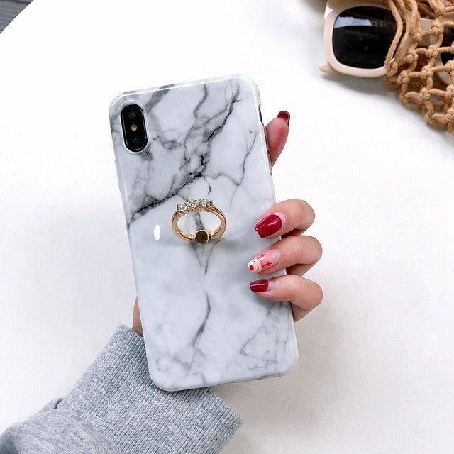 Axbety Case For iPhone 7 8 6 6S XR XS MAX Case Luxury Gold Glitter Marble Cover For iPhone 7 Plus Diamond Ring Phone Case