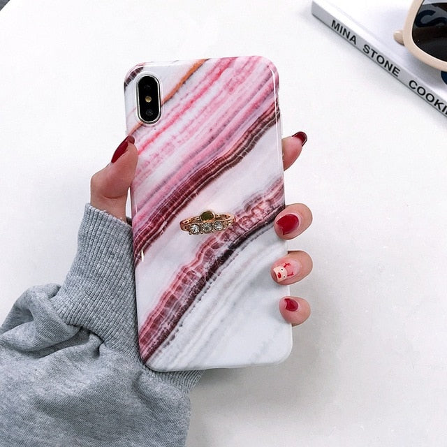 Axbety Case For iPhone 7 8 6 6S XR XS MAX Case Luxury Gold Glitter Marble Cover For iPhone 7 Plus Diamond Ring Phone Case