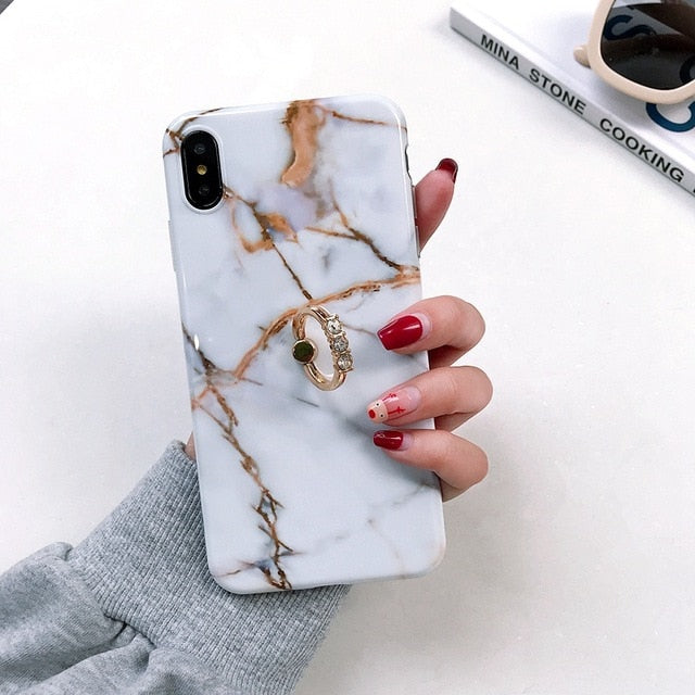 Axbety Case For iPhone 7 8 6 6S XR XS MAX Case Luxury Gold Glitter Marble Cover For iPhone 7 Plus Diamond Ring Phone Case