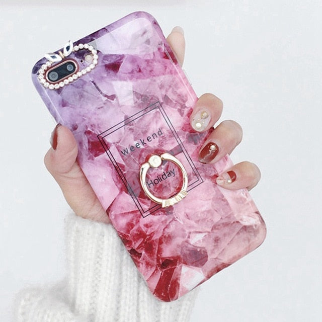 Axbety Case For iPhone 7 8 6 6S XR XS MAX Case Luxury Gold Glitter Marble Cover For iPhone 7 Plus Diamond Ring Phone Case