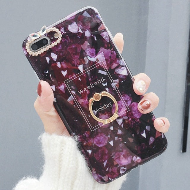 Axbety Case For iPhone 7 8 6 6S XR XS MAX Case Luxury Gold Glitter Marble Cover For iPhone 7 Plus Diamond Ring Phone Case