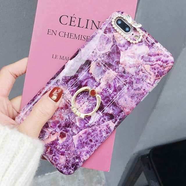 Axbety Case For iPhone 7 8 6 6S XR XS MAX Case Luxury Gold Glitter Marble Cover For iPhone 7 Plus Diamond Ring Phone Case