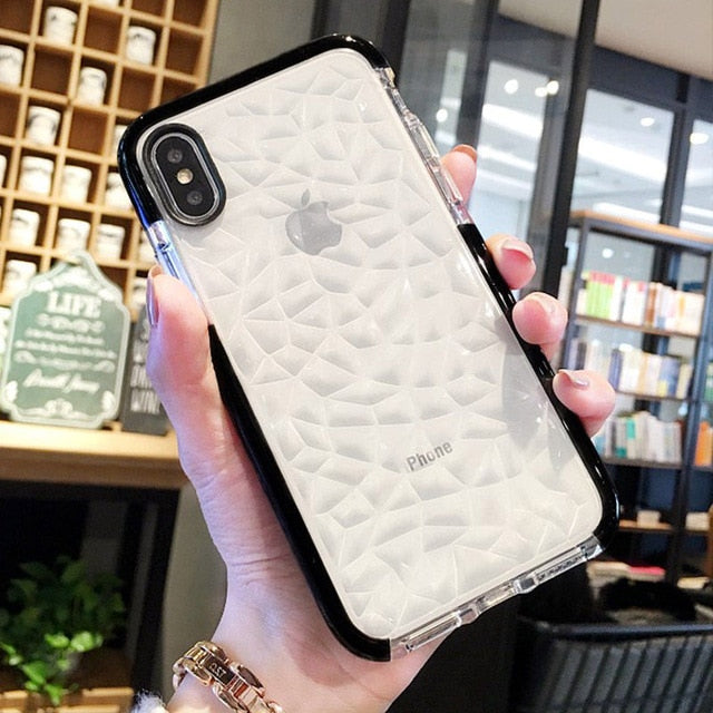 Clear Geometric Diamond Transparent Soft TPU Clear Phone Case For iPhone X 7 7 Plus 6 6S Plus 8 8Plus Bling Rhombus Back Cover