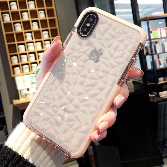 Clear Geometric Diamond Transparent Soft TPU Clear Phone Case For iPhone X 7 7 Plus 6 6S Plus 8 8Plus Bling Rhombus Back Cover