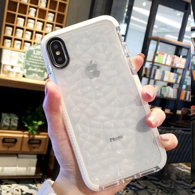 Clear Geometric Diamond Transparent Soft TPU Clear Phone Case For iPhone X 7 7 Plus 6 6S Plus 8 8Plus Bling Rhombus Back Cover