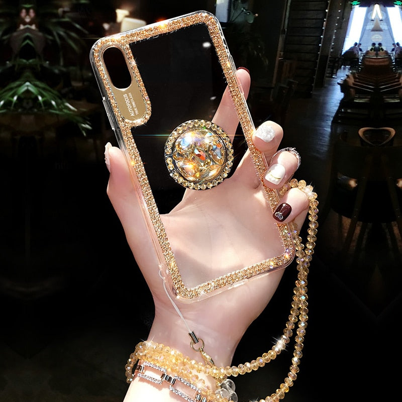 Luxury Bling Glitter With Finger Ring Case For iPhone X 8 7 6 6S Plus XR XS Max Cover Fashion Diamond Soft TPU Phone Coque Cases
