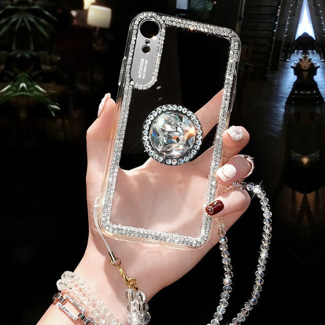 Luxury Bling Glitter With Finger Ring Case For iPhone X 8 7 6 6S Plus XR XS Max Cover Fashion Diamond Soft TPU Phone Coque Cases