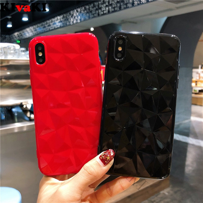 3D Diamond Texture Case For iPhone 6 6s 7 8 Plus X XR XS max Soft Phone Cover for iPhone 7 Transparent Case Ultra Thin Coque