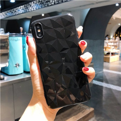 3D Diamond Texture Case For iPhone 6 6s 7 8 Plus X XR XS max Soft Phone Cover for iPhone 7 Transparent Case Ultra Thin Coque
